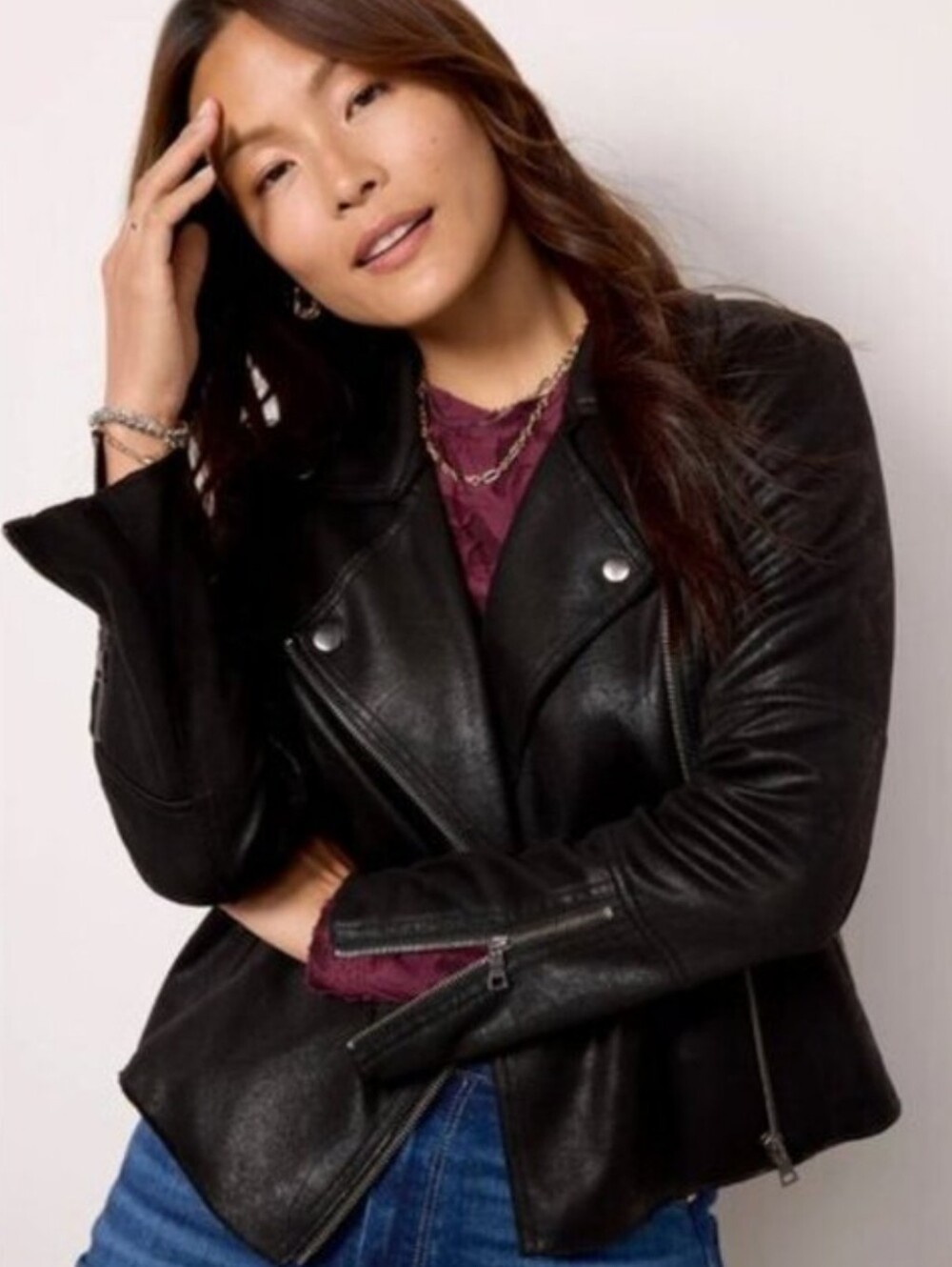 Evereve Marren Black Vegan Faux Leather Moto Jacket Black Sz S